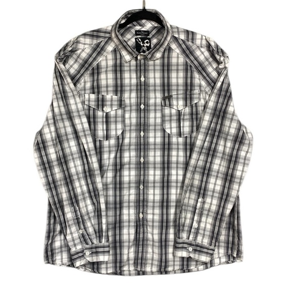 Marc Ecko Black White Plaid Flannel Long Sleeve Button Up 2XL - Picture 1 of 12